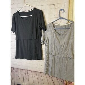 Womens Maternity Nursing Top Gray  Scoop Neck Short Sleeve Stretch 1+